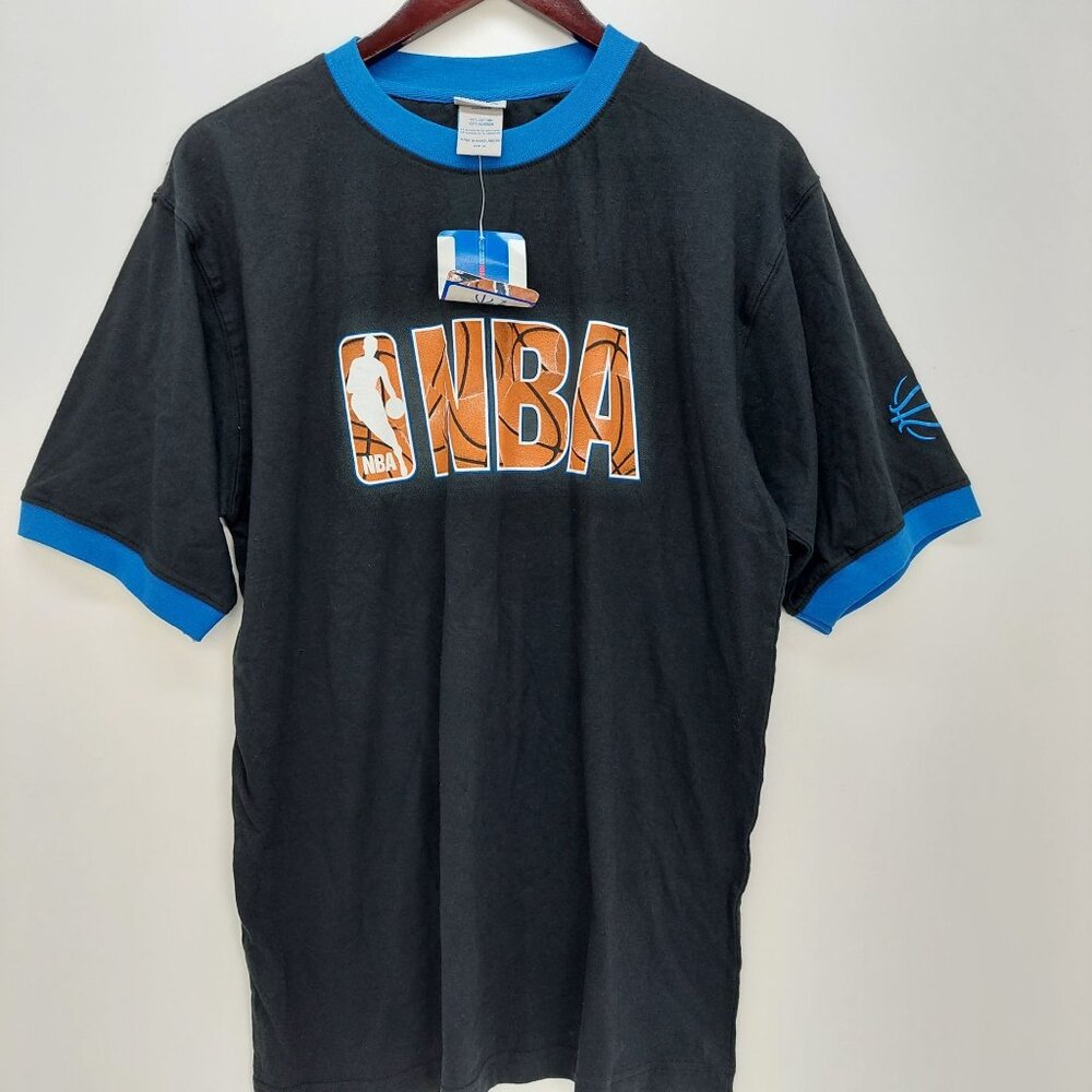 VTG NBA Elevation T-Shirt Mens Size M Black‎ & Blue Graphic Basketball Tee NWT
